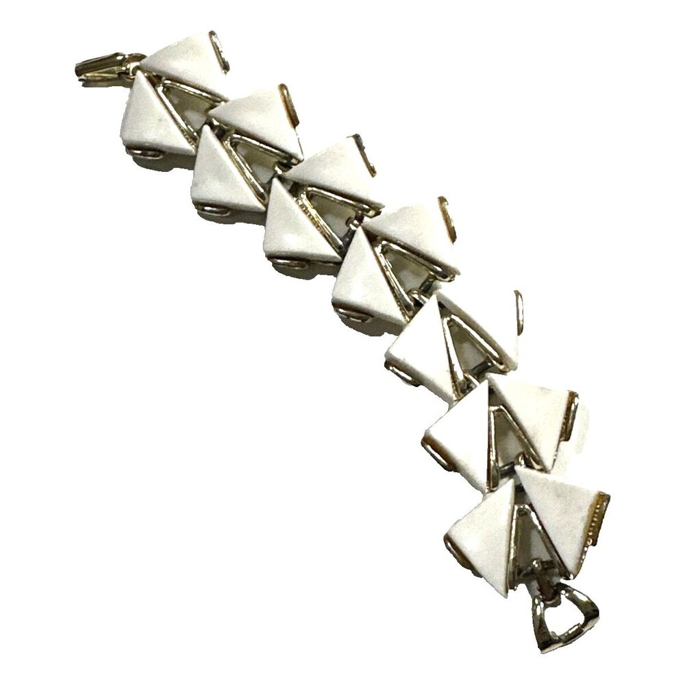 Vintage Art Deco Links White Thermoset Bracelet Gold Tone Statement 6 1/2"